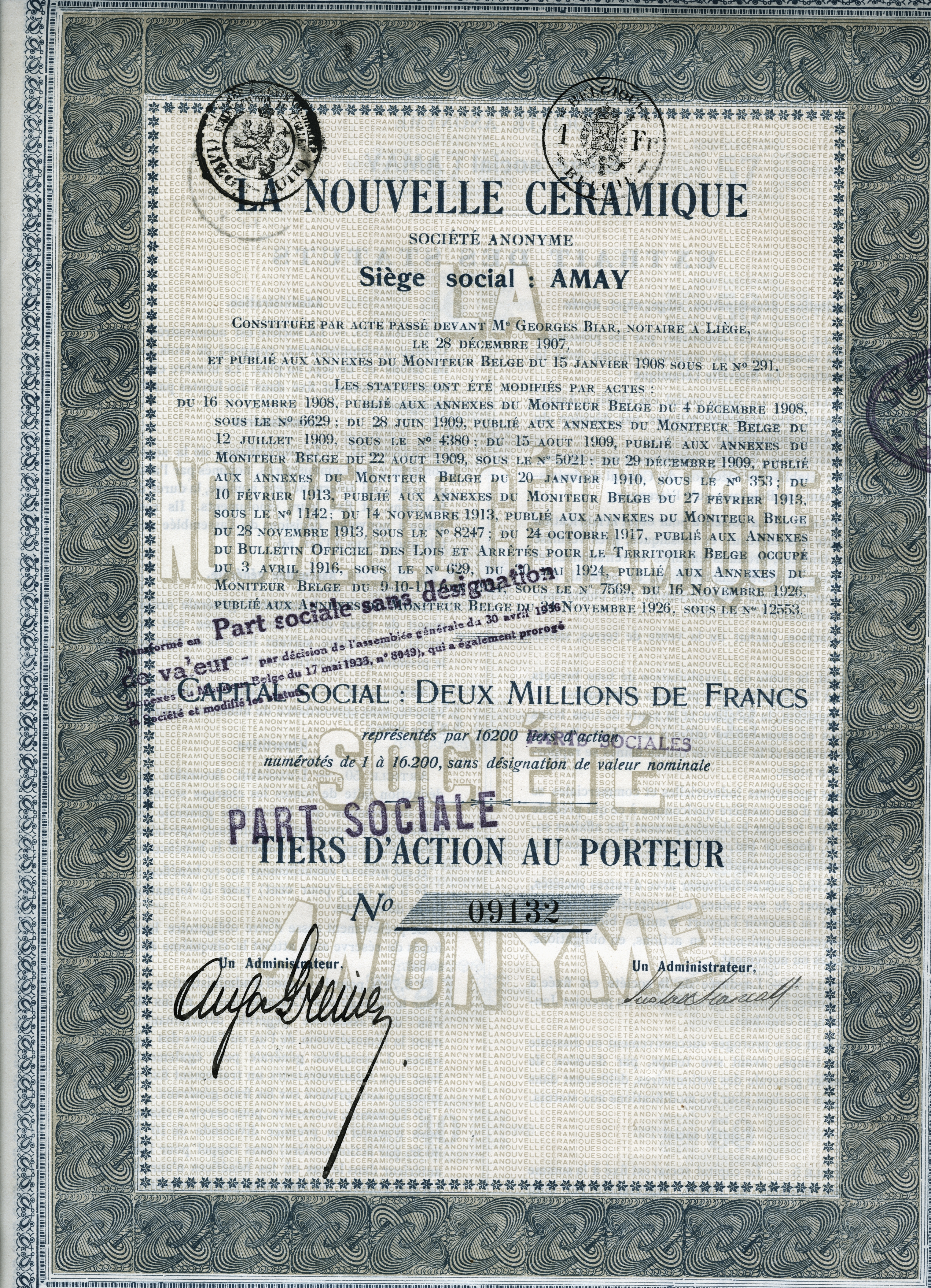 Capital social de l'entreprise